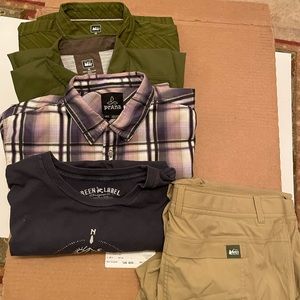 3 REI Shirts 1 Prana Shirt 1 Pair REI Tan Lightweight Hiking Pants 40W x 32L